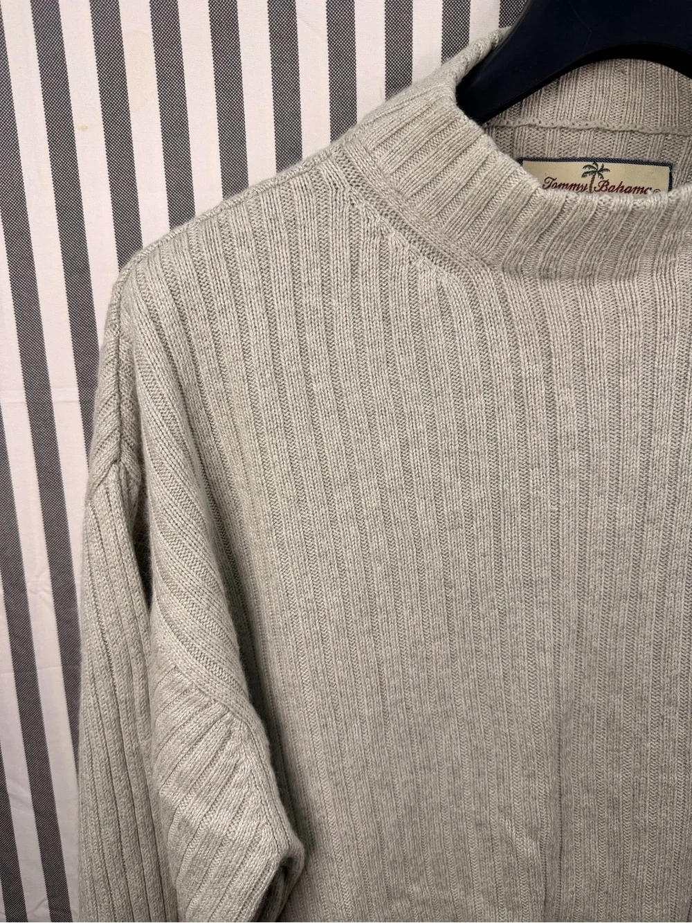 Tommy Bahama Gray Ribbed Knit Mock Neck Sweater Men Size Large Gray Beige L Xl